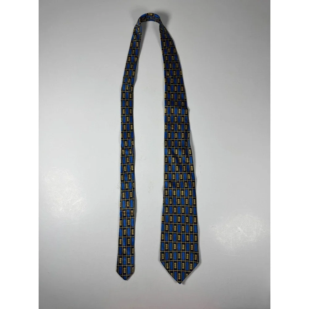 Luca Franzini Mens Blue Yellow Geometric Print Silk Adjustable Formal Neck‎ Tie